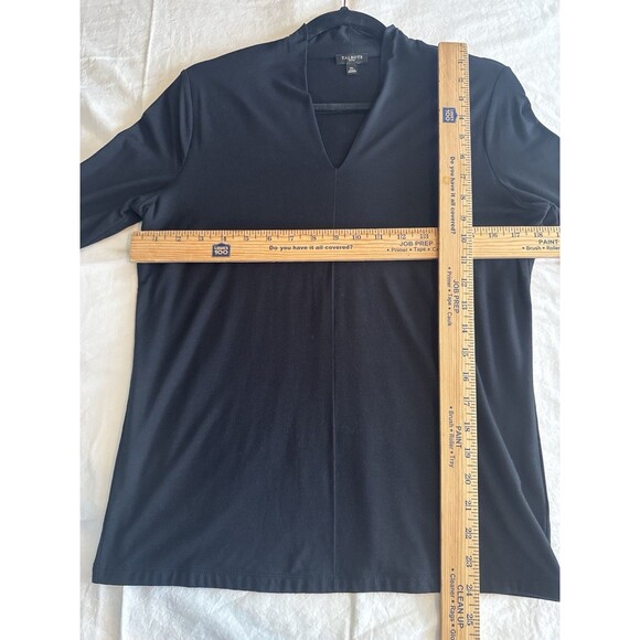 Talbots Petite MP Black Split Neck Top Buttery Soft Rayon‎ Blend Long Sleeve Tee - Picture 5 of 6